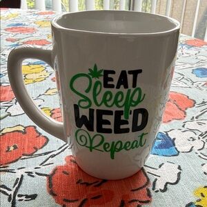 2 White and Green Ceramic Mugs